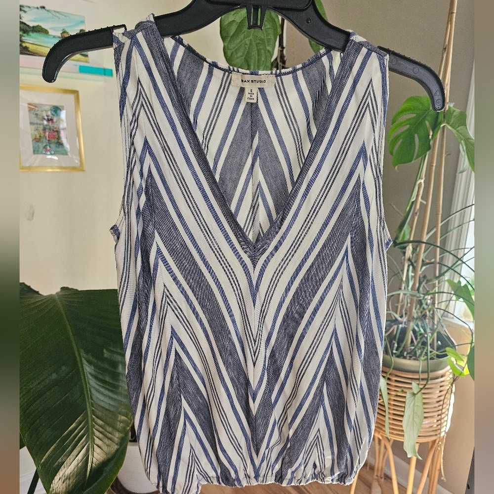 Max Srudio Blue Striped V-Neck Top